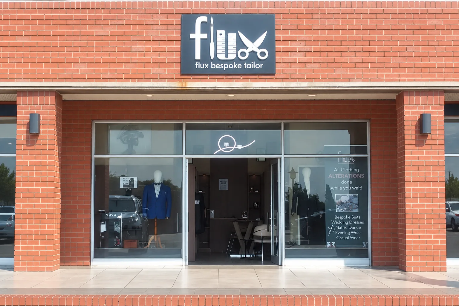 The Flux Bespoke Tailor shopfront at Boskruin