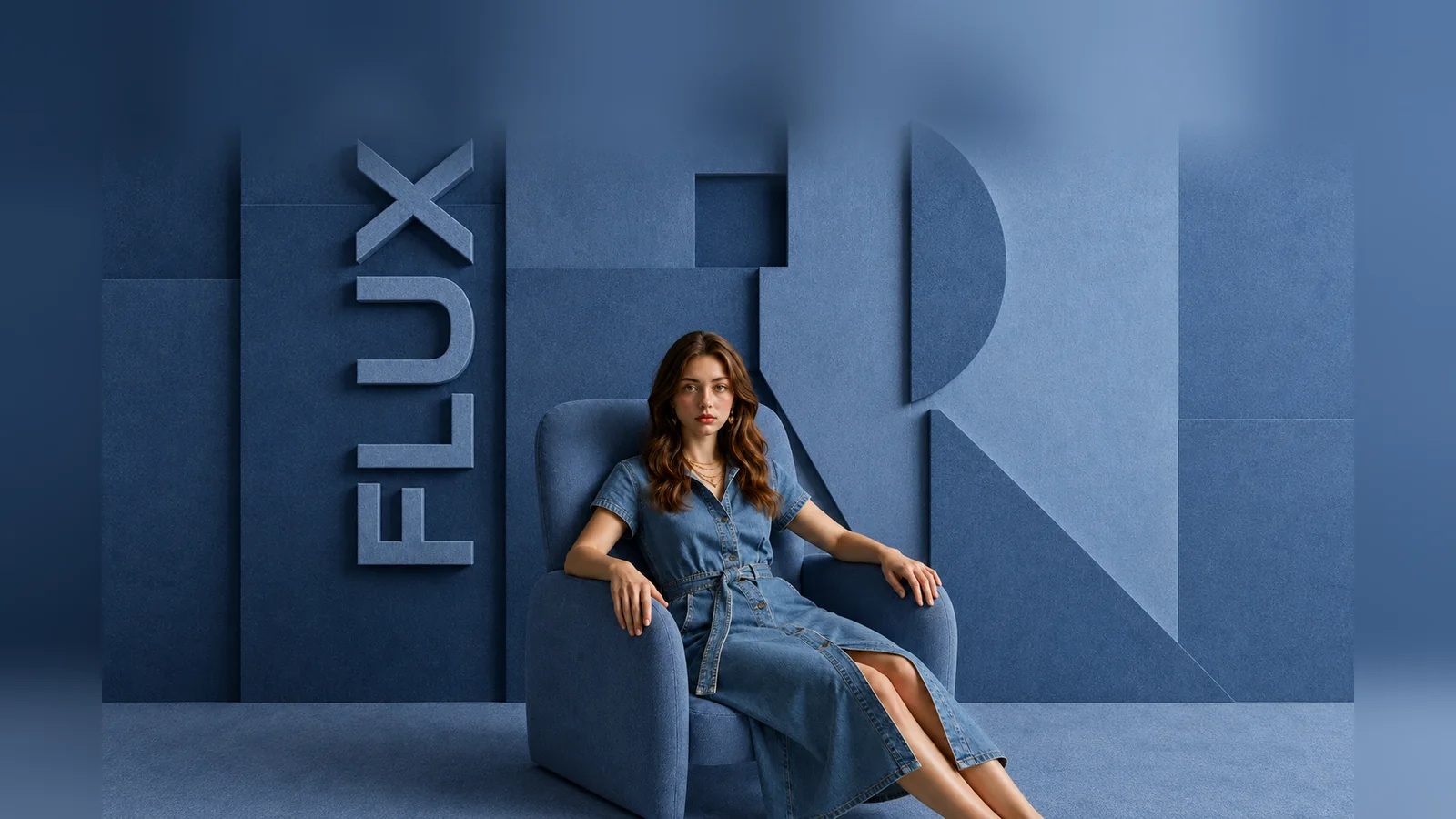Flux client in a denim shirt dress